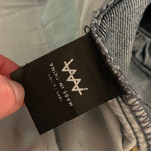 ZGY Denim High Rise Distressed Wide Leg Jeans Size 28 Raw Hem Straight Fit - Picture 7 of 9